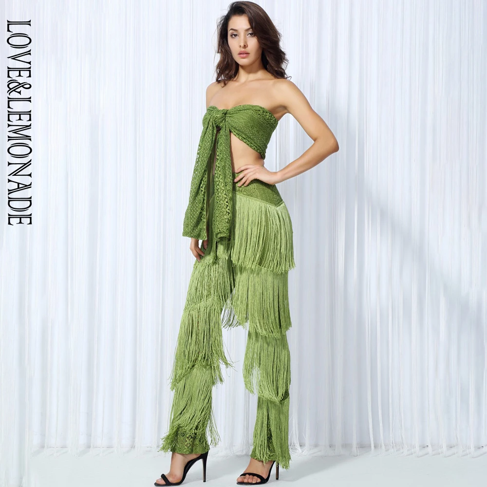 Женский костюм-двойка LOVE &amp LEMONADE зеленый кружевной костюм на бретельках с