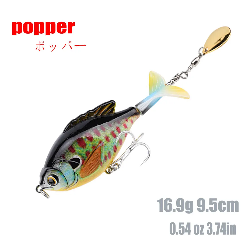 

Whopper Popper Fishing Lure 9.5Cm/16.9G Crankbait Topwater Floating Artificial Hard Bait Soft Rotating Tail Sea Fishing Pesca