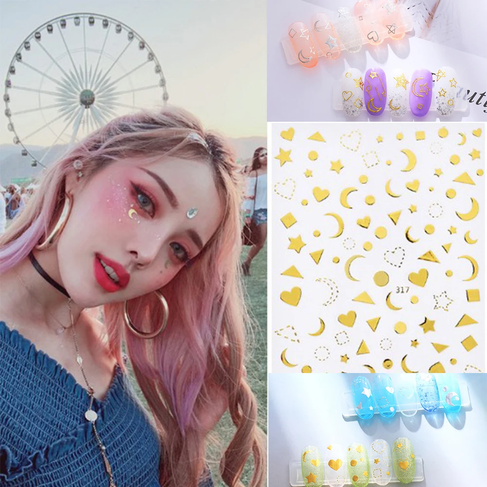 3D наклейка для ногтей лунная красная Взрывная Золотая Звезда луна дизайн