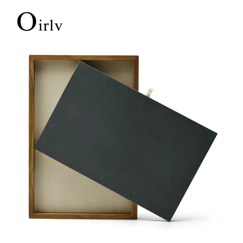 Oirlv New Solid Wood Jewelry Display Stand with Microfiber Ring Pendant Bangle Display Tray Table Set 2 Color Showcase Exhibitor