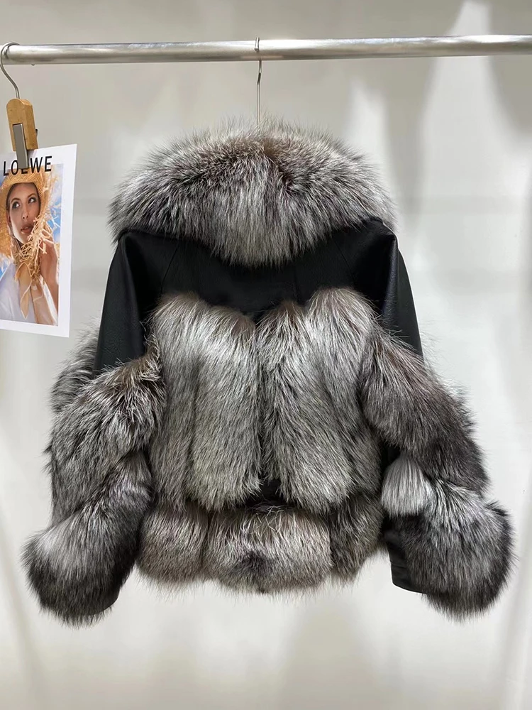 2021 New Arrival Women's Winter Warm Natural Real Fox Fur Collar Fox Fur Body Genuine Leather Short Slim Jackets