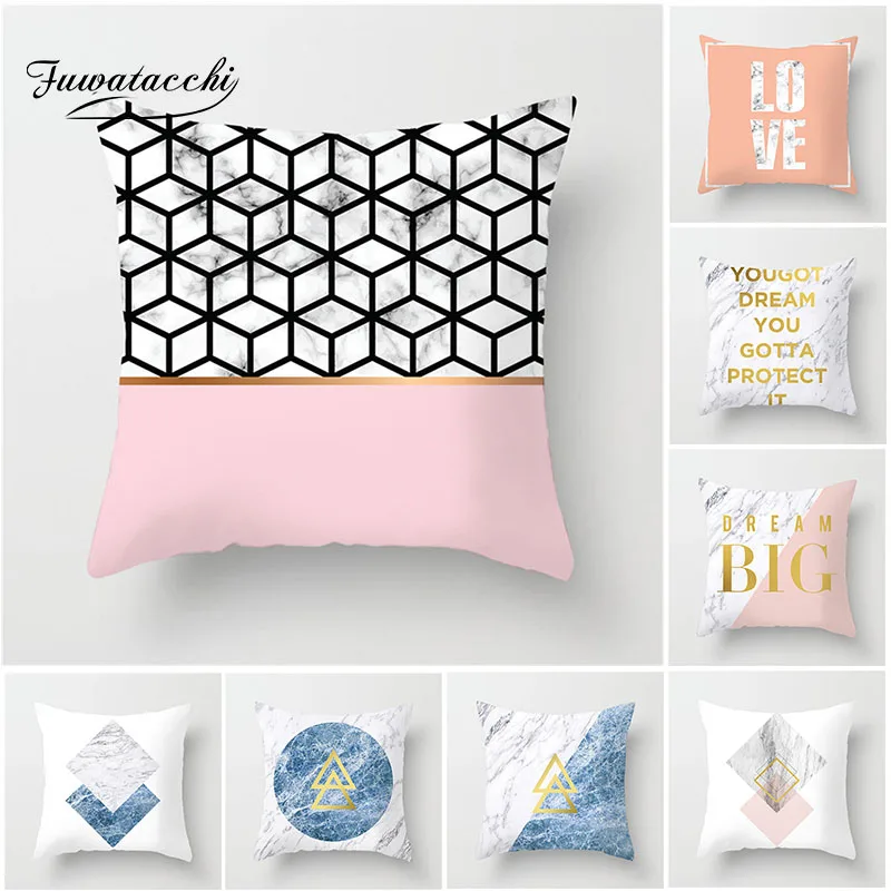 Чехол для подушки Fuwatacchi с геометрическим рисунком мраморный розовое золото