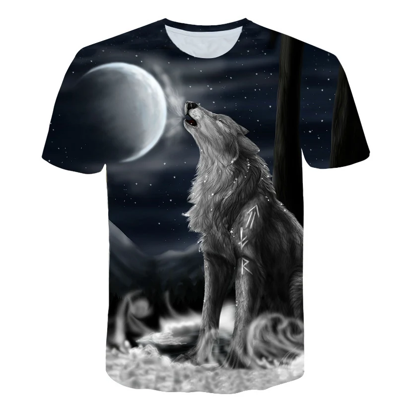 

BIAOLUN 4T-14T years teens t-shirt for boys or girls 3D wolfs printed short sleeve round collar t shirt big kids hot sale
