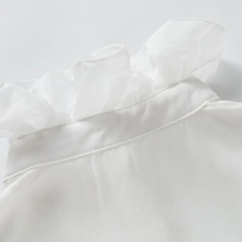 

Women Pleated Ruffles Stand Fake Collar Sweater Pullover Cotton Half-Shirt Tops