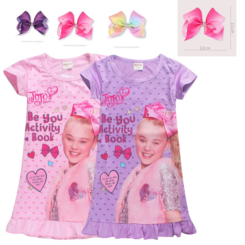 

Детская Хлопковая пижама для девочек JOJO Siwa, ночная сорочка, одежда для сна, ночная рубашка с принтом, пижама, ночная сорочка, Милая женская од...
