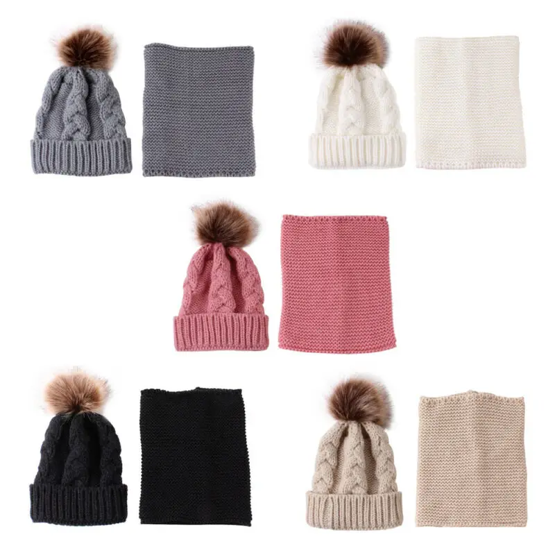 2 шт./комплект детская вязаная шапка с помпоном и шарфом | Детская одежда обувь