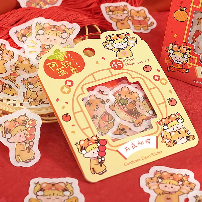 

45Pcs Winzige Chinese New Year Sticker Cute Tiger Sticker For Journal Diary Sketchbook Scrapbook Decoration Stationery