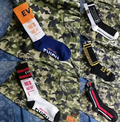 5 pairs 13 Бренд Evisu повседневные хлопковые мужские носки Модные дышащие теплые чулки спортивные мужские и женские парные носки - Цвет: 5 pairs 13