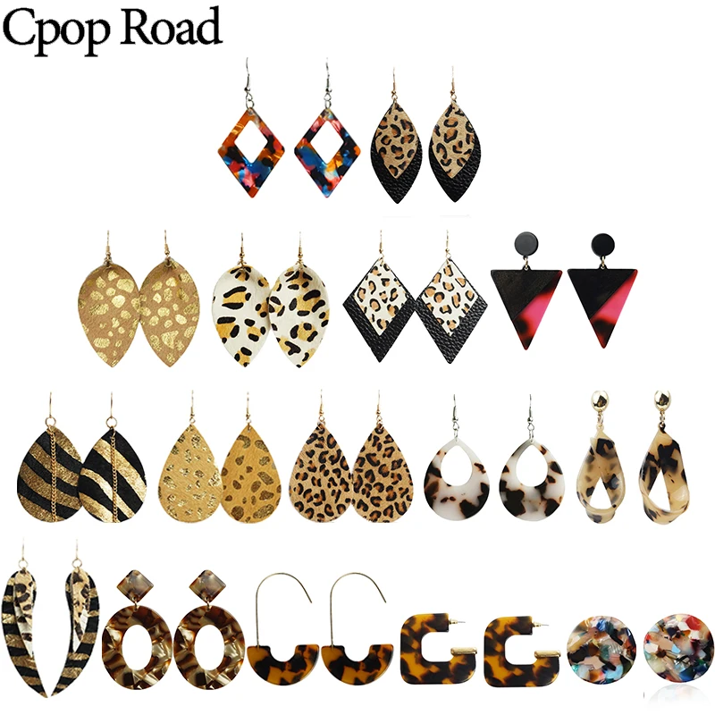 Cpop акриловые серьги из натуральной кожи с перьями леопардовые для женщин модные