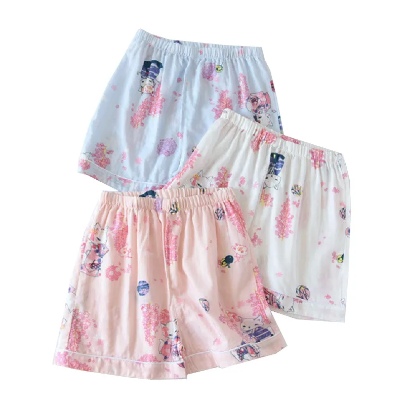 

2021; Сезон весна-лето; Новинка; Мягкая женская обувь; Милые принты с персонажами из мультфильмов для сна, низ свободные газовые хлопковые шорт...