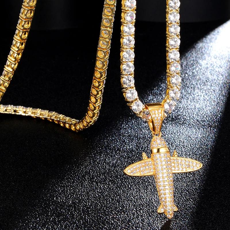 D &amp Z ожерелье Iced Out Bling Aircraft кулон золотой серебряный цвет кубический циркон