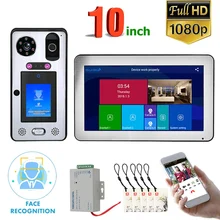 10 inch  Wifi Wireless Face Recognition  Fingerprint IC  Video Door Phone Doorbell Intercom System with Wired 1080P Camera,Suppo