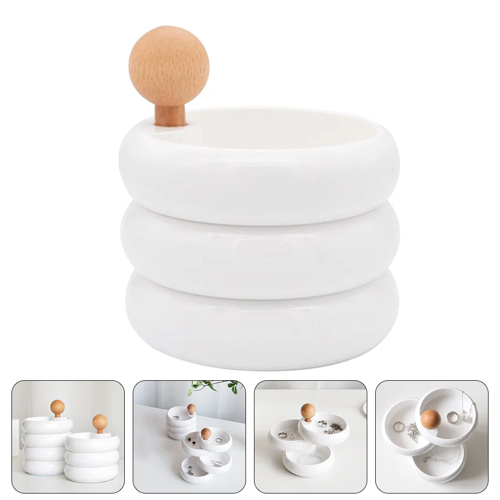 

1Pc Desktop Storage Box Jewelry Storage Case Rotary Earring Container (White)