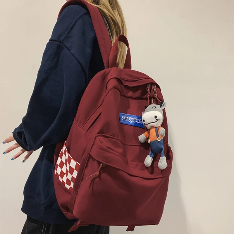 

Милый школьный рюкзак унисекс в клетку и стиле пэчворк для девочек, Женская дорожная Повседневная сумка на плечо, Женский нейлоновый просто...