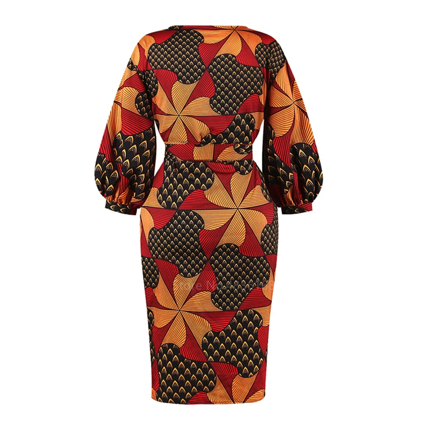 

2021 News African V-neck Dresses For Women Fashion Print Floral Costumes With Belt Party Style Dashiki Vestidos Adult Lady Skirt