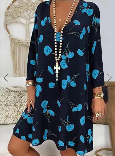 Женская обувь Сезон осень платье в богемном стиле Длинные рукава Цветочный принт