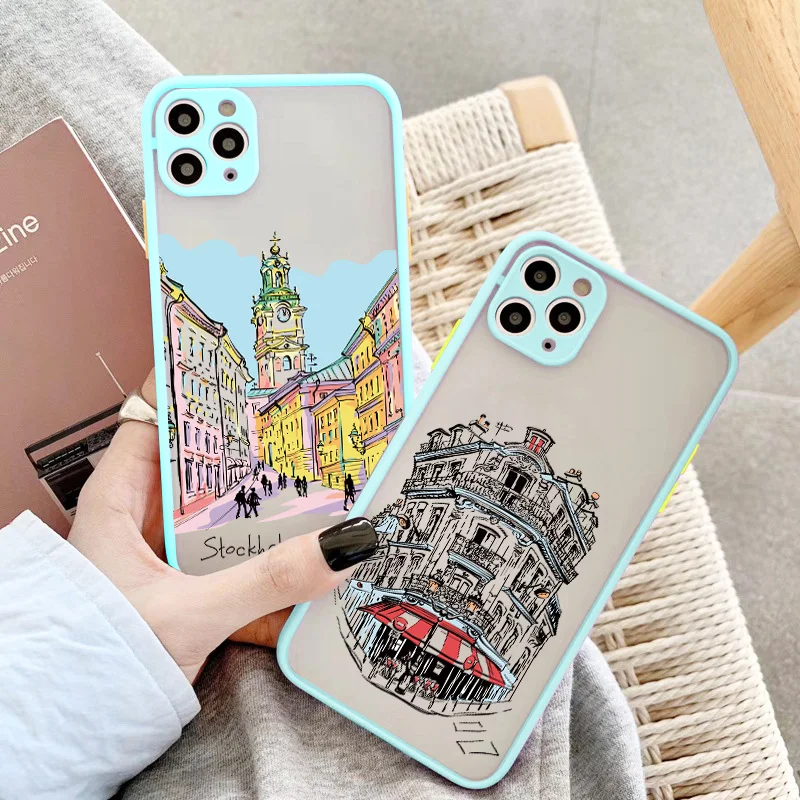 Travelling world travel Street painting Color Phone Case For Iphone 11 14 12 13 Pro Max 6S 7 8 PLUS SE2 X XS MAX XR Hard Cover