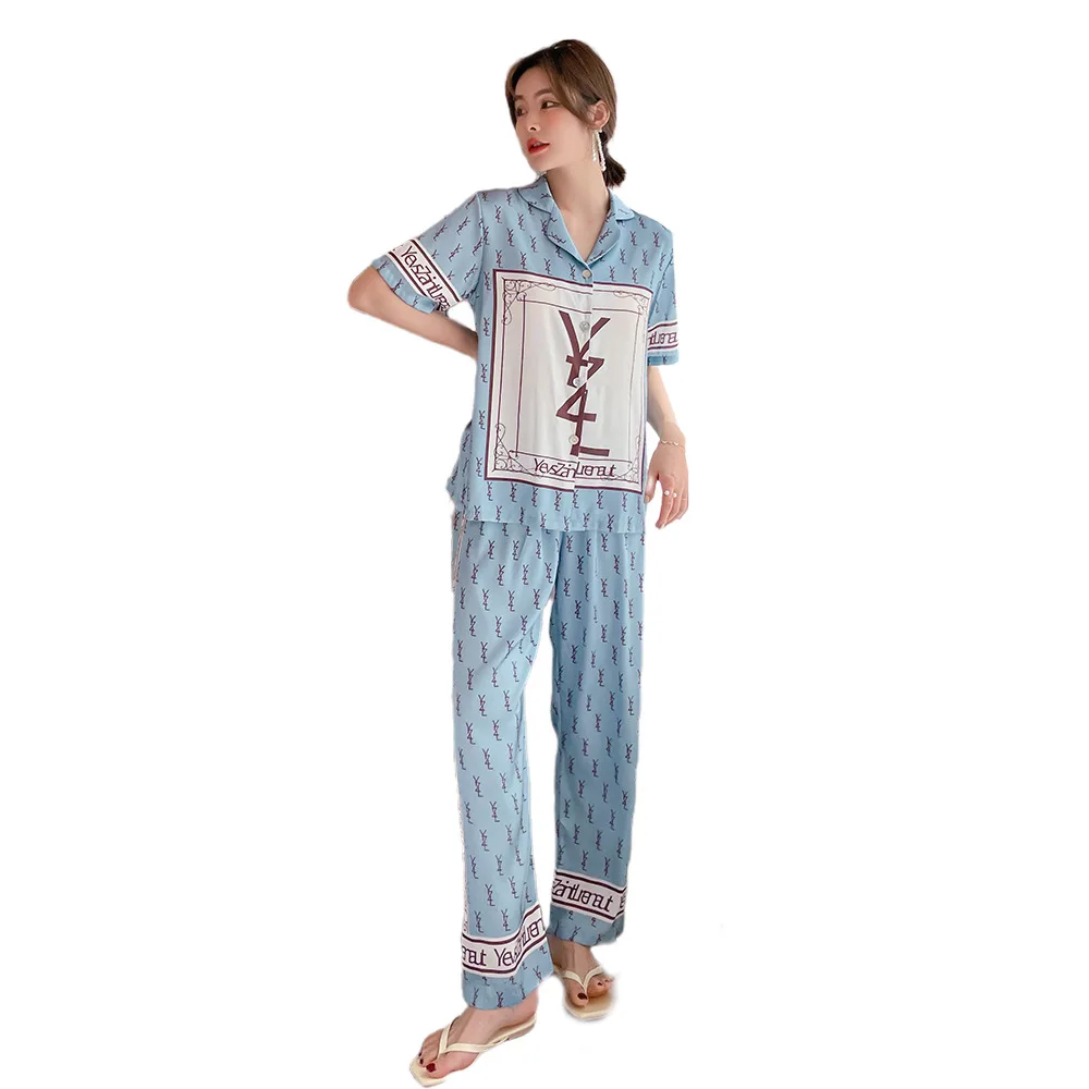 

Summer Trend Ice Silk Women's Pajamas Casual Gentle Short Sleeve Two-Piece Suit Can Be Worn Outside Cool Home Service