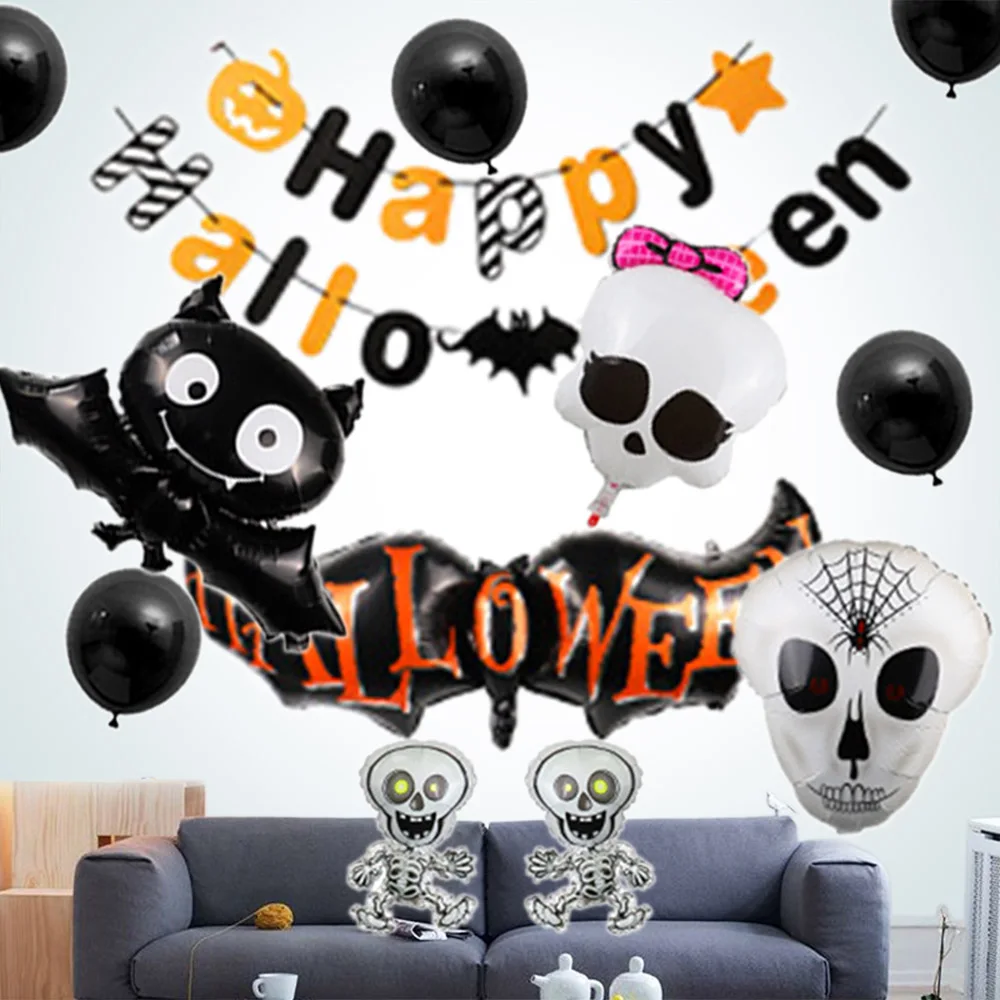 

18PCs Halloween Balloons Banner Kit Halloween Decoration With Halloween Banner Latex Balloons Halloween Decoration