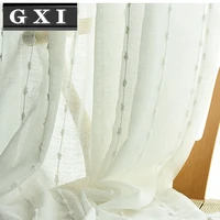 gxi white window screens vertical stripes with linen ball tulle curtains for living room modern gray tulle cortinas