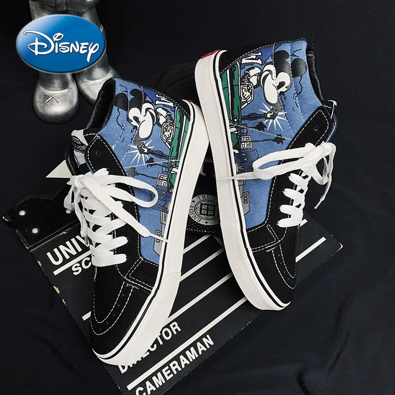 

Disney в стиле «Микки и Минни Маус»; Высокие парусиновые кроссовки с принтом Повседневная обувь Middletop скейтборд обувь для него и для нее кроссо...