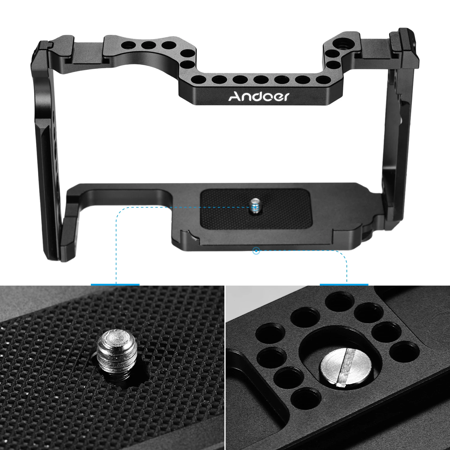 Andoer Camera Cage Aluminum Alloy with 1/4 Inch & 3/8 Screw Holes Dual Cold Shoe Mount for Canon 5DS 5DR 5D Mark IV/III/II |