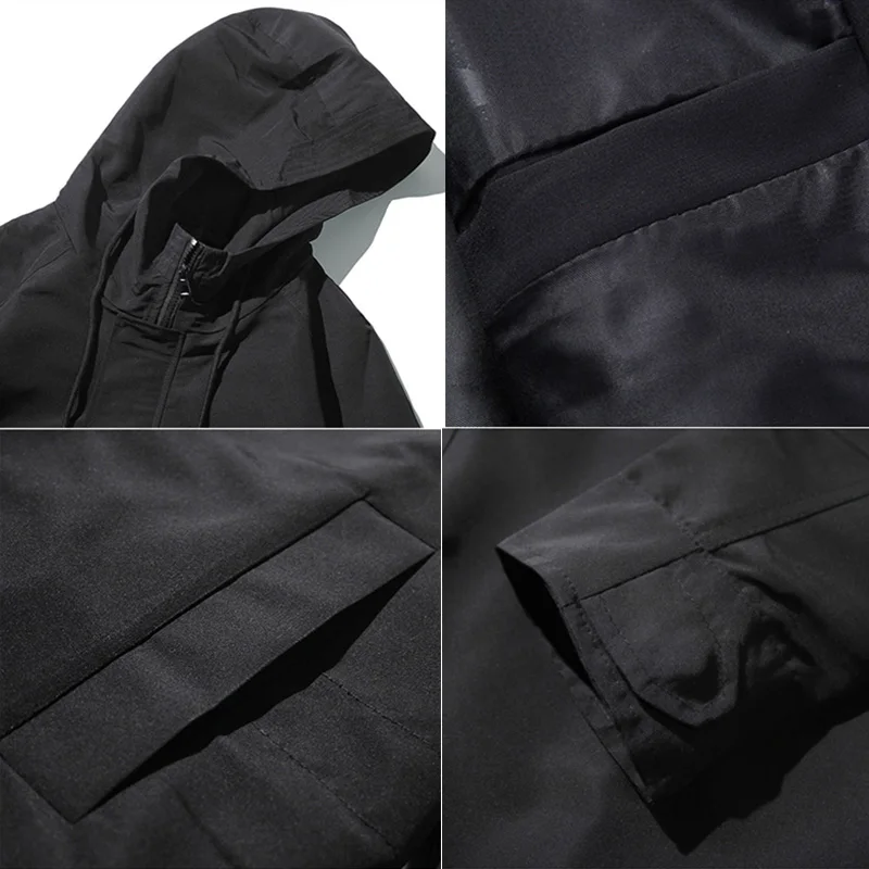 

Men's jacket Spring and autumn new fashion hooded long coat windbreaker men's solid color loose jacket large size men's clothing