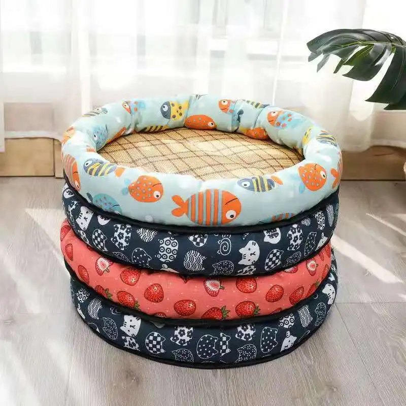 

New summer round mat cat litter canvas removable and washable ice cold pet supplies pets