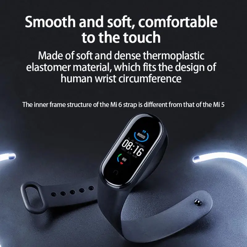 Newest M6 Smart Watch Replaceable Wristband TPU Solid Color Replacement For Xiaomi Mi Band 6 Strap Only 2021 | Спорт и развлечения