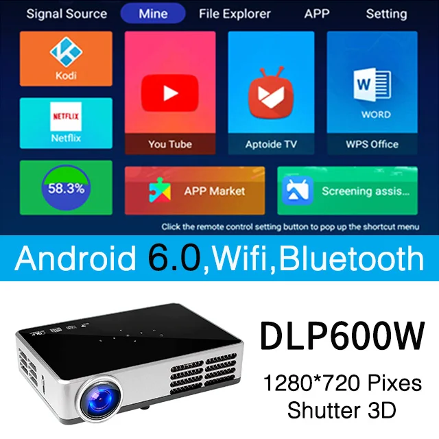 3D проектор Poner Saund 600W DLP домашний кинотеатр 120 дюймов с поддержкой Full HD 1920*1080P Android Wi