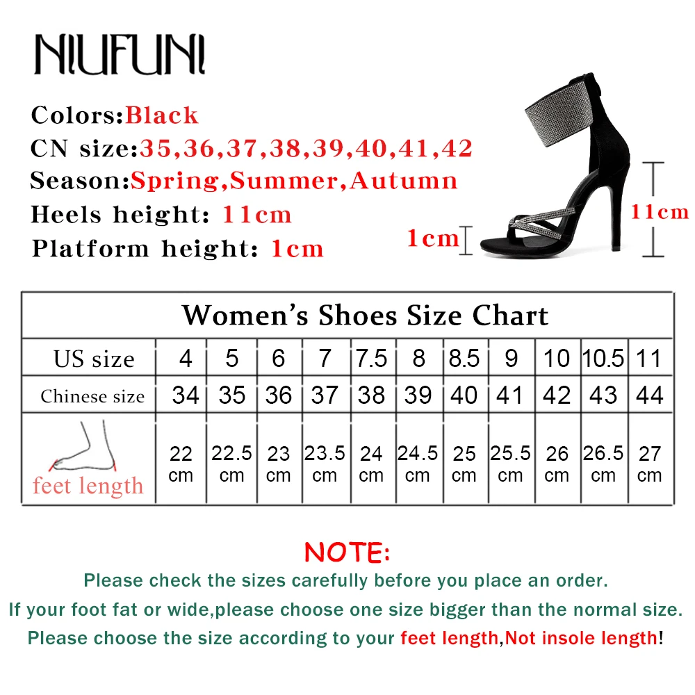 Fashion Plus Size 35-42 Rhinestone Crystal Women's Sandals Stiletto High Heels Summer Zipper Shallow NIUFUNI Women's Shoes