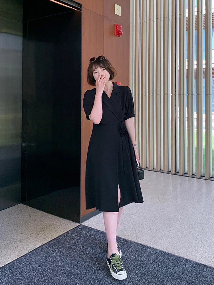 

2021 Summer Femme Fat Plus Size Black Short Suit Skirt Women Mid-length Dresses Women's For Dress Girl Waist Slimming Blue O7ey