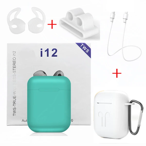 Green - White Cases Беспроводные Bluetooth наушники i12 TWS спорт телефон Bluetooth 5,0 наушники с наушниками аксессуары чехол для i7s i10 i13 i30 i20 TWS - Цвет: Green - White Cases