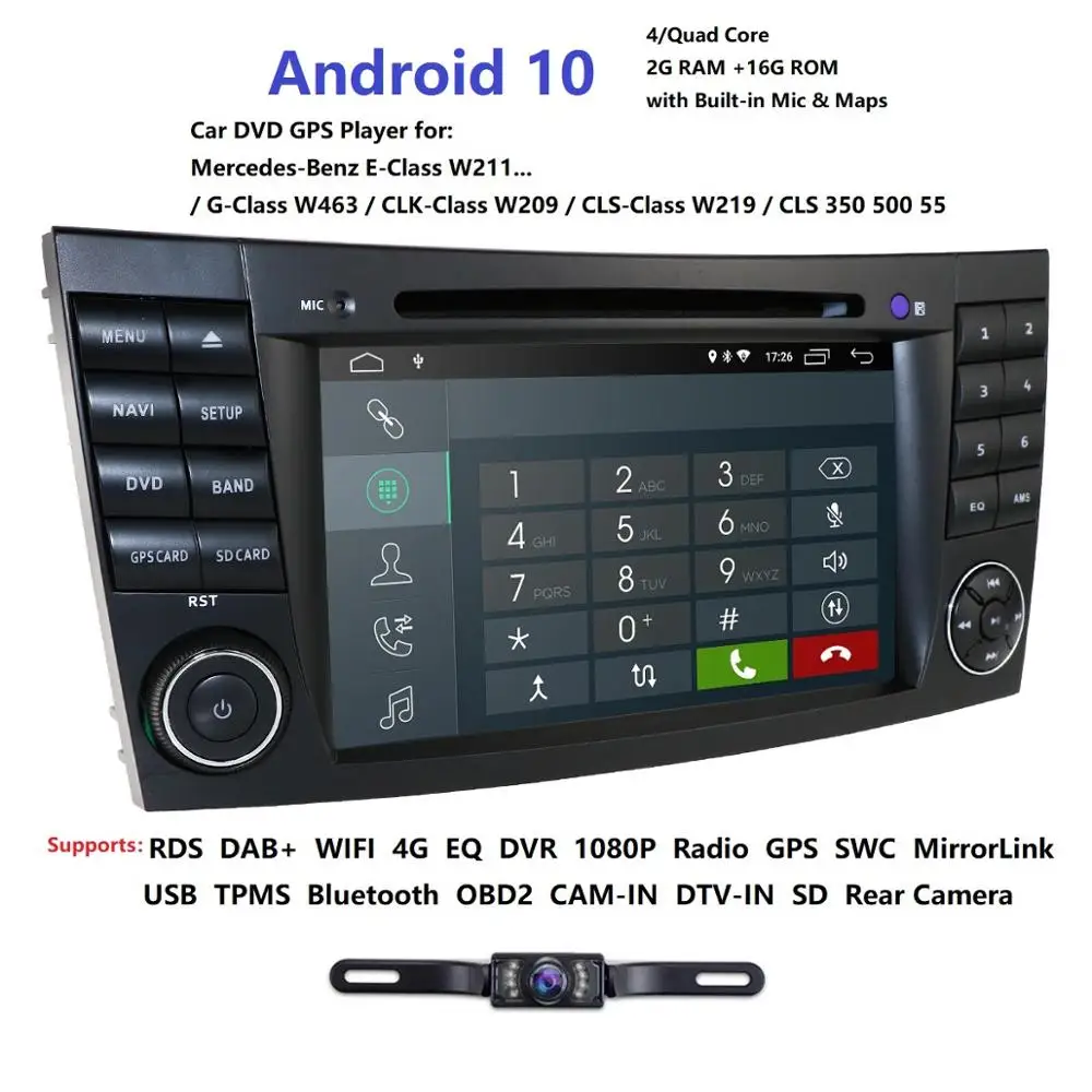 Автомобильный мультимедийный стерео DVD плеер на Android 10 с GPS 16 ГБ ОЗУ для Mercedes/Benz/E