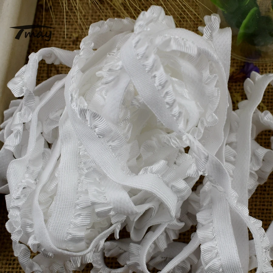 Белые кружева с оборками #1606 эластичные ленты кружевная лента 4 ярдов/партия 14 мм