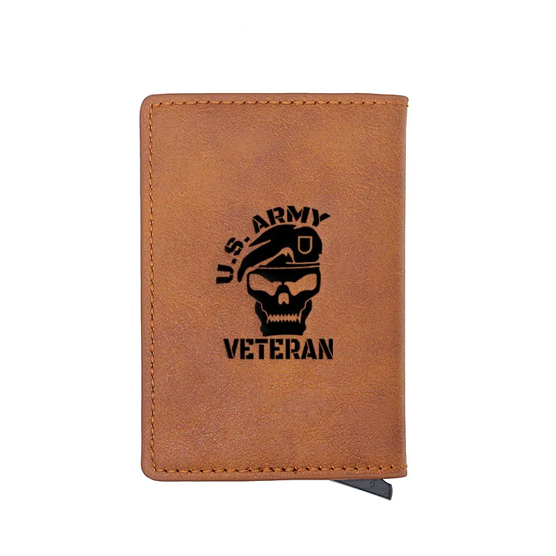 

Classic Veteran U.S. Army Skull Carve Card Holder Wallets Men Rfid Trifold Leather Slim Mini Small Money Bag Male Purses