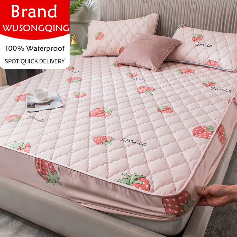 

Quilted Waterproof Mattress Protector Cover for Bed Solid White Wetting Breathable Hypoallergenic Protection Pad Cover Anti-mite