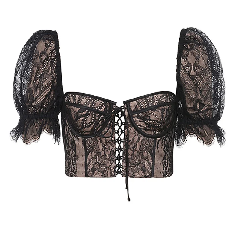 

and the United States women's new cross-border spring 2020 fashion sexy lace strap hubble-bubble sleeve lace blouse