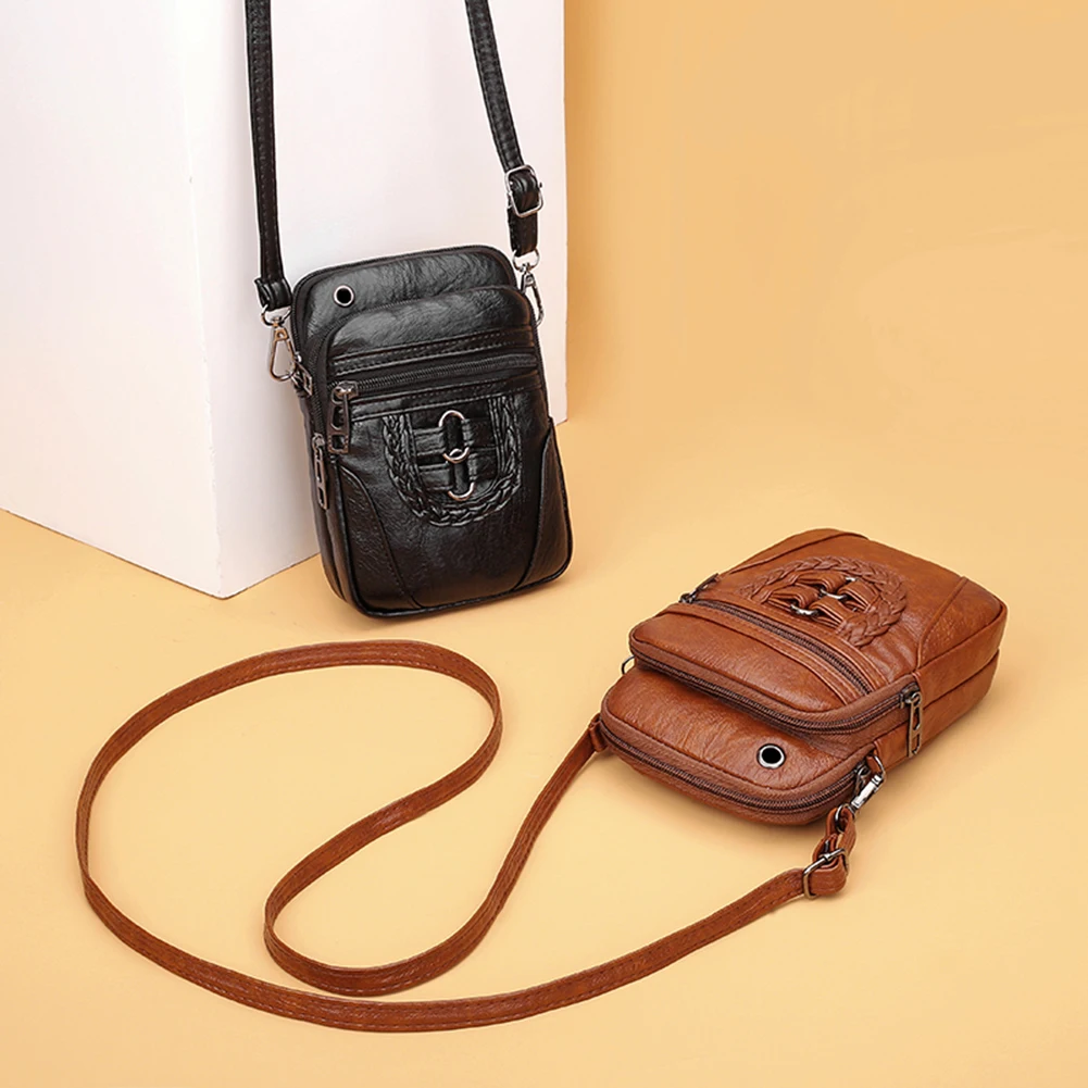 

2020 Fashion Soft PU Leather Crossbody Bag Women Multi-layer Zipper Phone Pouch Female Solid Color Small Shoulder Messenger Pack