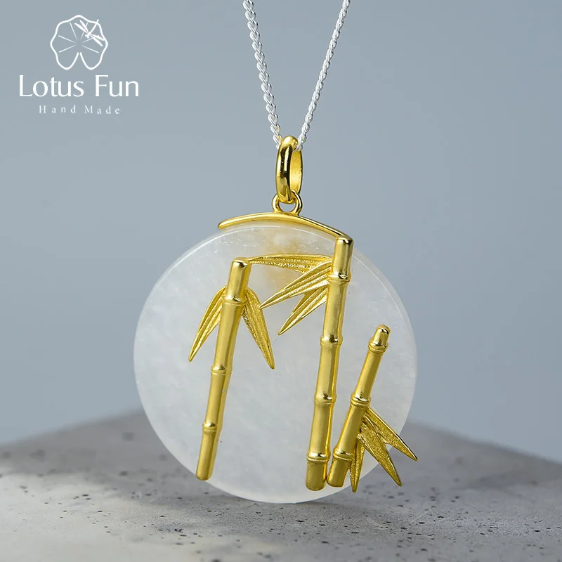 Lotus Fun Настоящее серебро 925 проба Натуральный креативный ручной работы дизайнерские ювелирные изделия Уникальный свежий бамбуковый кулон без ожерелья - Цвет камня: Style 2 - Jade