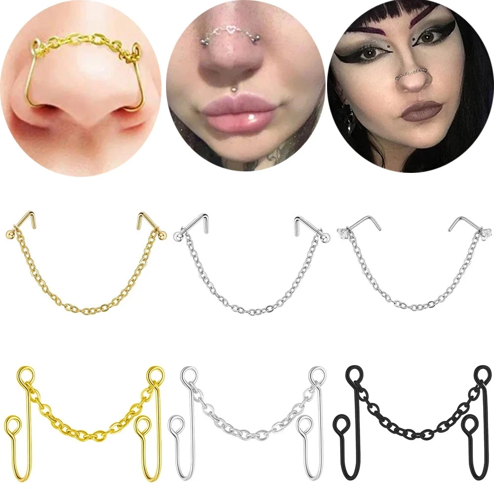 

Nose Chain Nostril Ball Stainless Steel Nose Stud Decoration Earring Piercing Gold None Pierced Fake Nose Cuff Nose Ring Jewelry