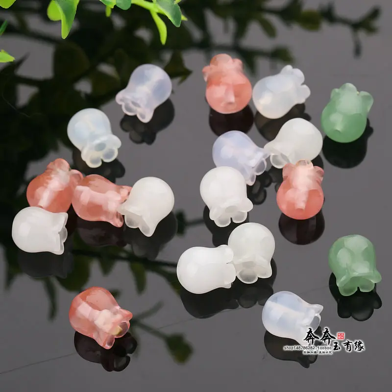 

Natural handcarve jade orchid white jade beads real green jade bracelets DIY beads jade gift genuine jadeite bracelet 6pcs/lot