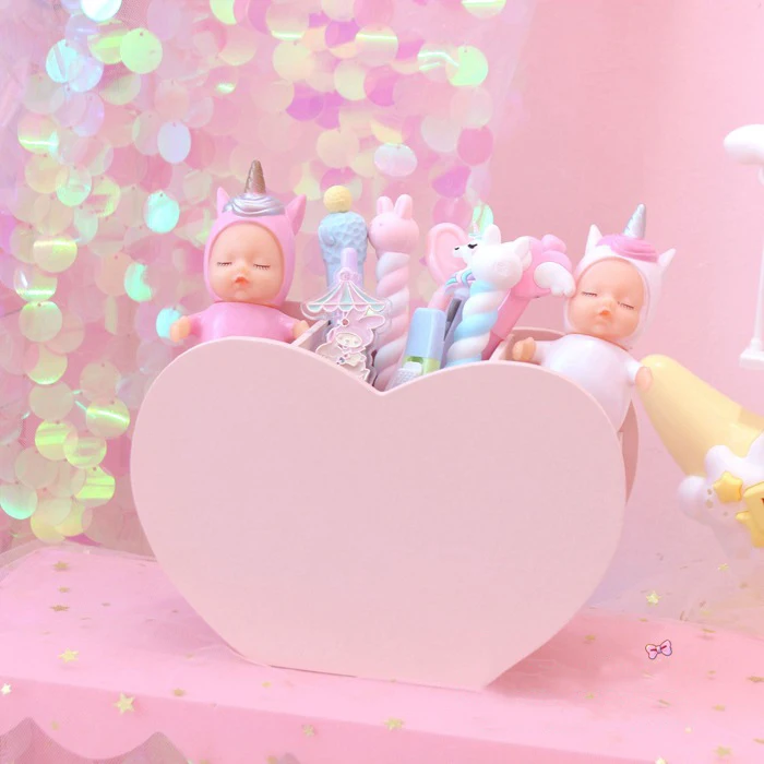 1 шт. милая розовая любовь настольная Kawaii коробка для хранения кистей макияжа