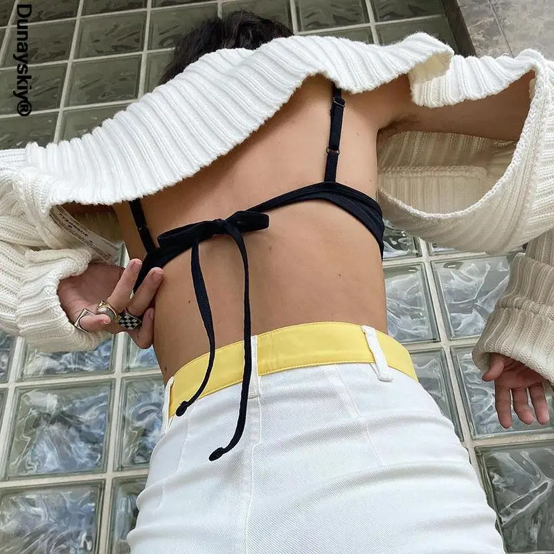 

Женский трикотажный свитер, Белый укороченный топ с рукавами-фонариками, пуловер, сексуальная летняя уличная одежда, весна-лето 2022