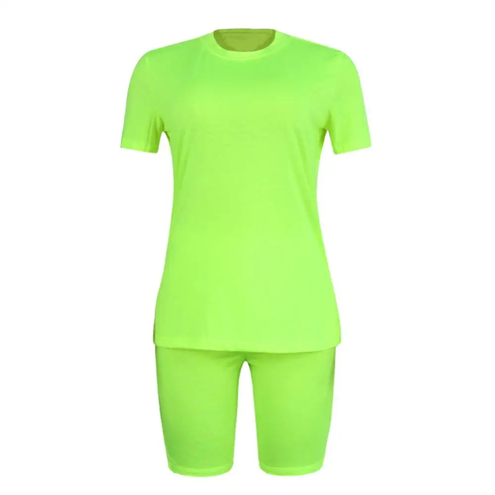 

2021 summer fashion Women Solid Color Short Sleeve T-shirt Elastic Shorts Cotton Sports Tracksuit