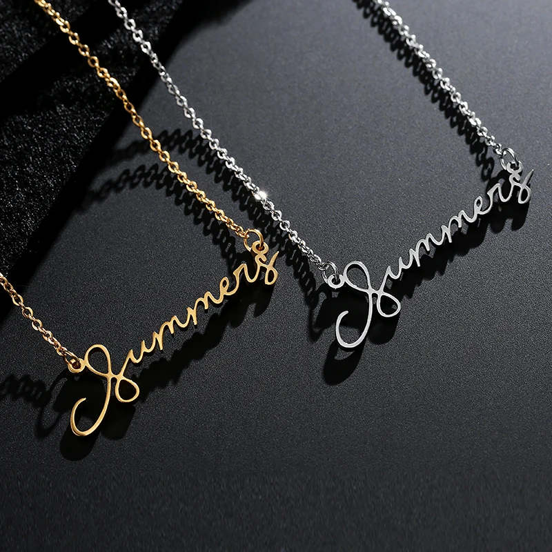 

Handwriting Jewelry Custom Signature Pendant Collier Femme Vertical Personalized Vertical Name Necklace For Women Gift