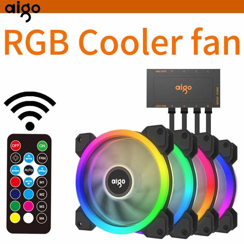 Aigo DR12 чехол для компьютера вентилятор 120 мм бесшумный радиатор кулер 4Pin интерфейс Охлаждающий радиатор дистанционная регулировка скорости вентилятора цвет RGB