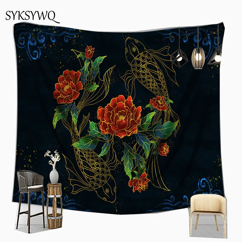 God гобелен с изображением рыб Настенный Ковер цветочный Прямая поставка