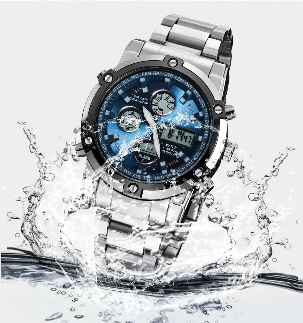 Men Sport Watches ASJ Watch 50m Waterproof Clock Army Stainless Steel Digital Male Outdoor Swim Military Relogio |