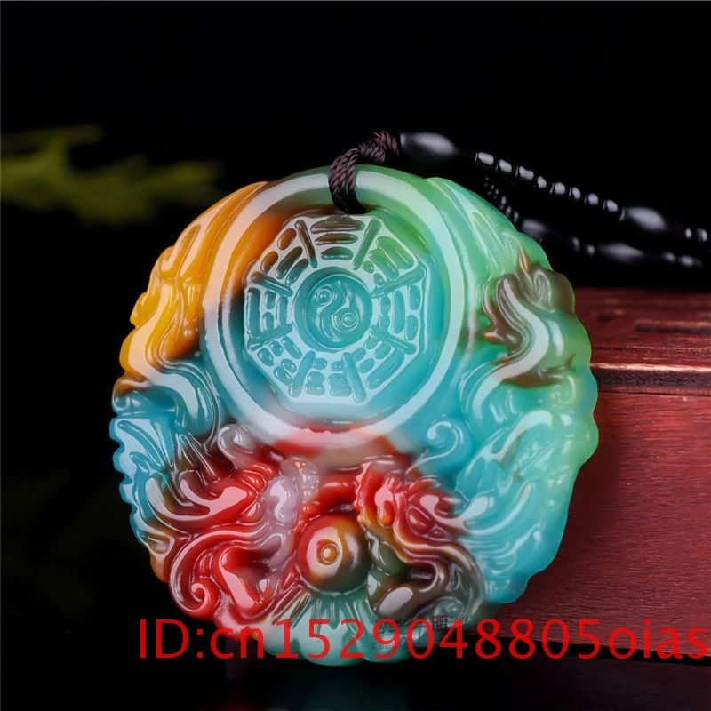 Китайский Натуральный Цвет Нефритовый дракон восемь диаграмм кулон ожерелье